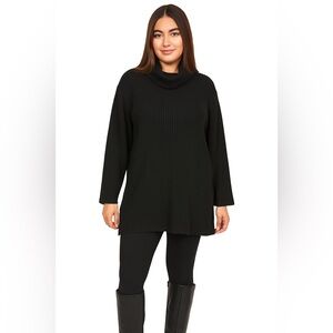 Jeanne Pierre Black Lambswool Knit Cowl Neck Relaxed Tunic Sweater Size Large